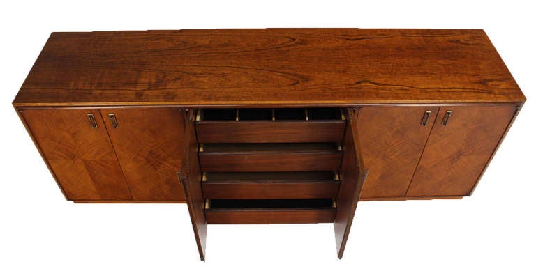 American Mid-Century Modern Walnut Dresser Credenza w/ Multiple Compartments and Drawers