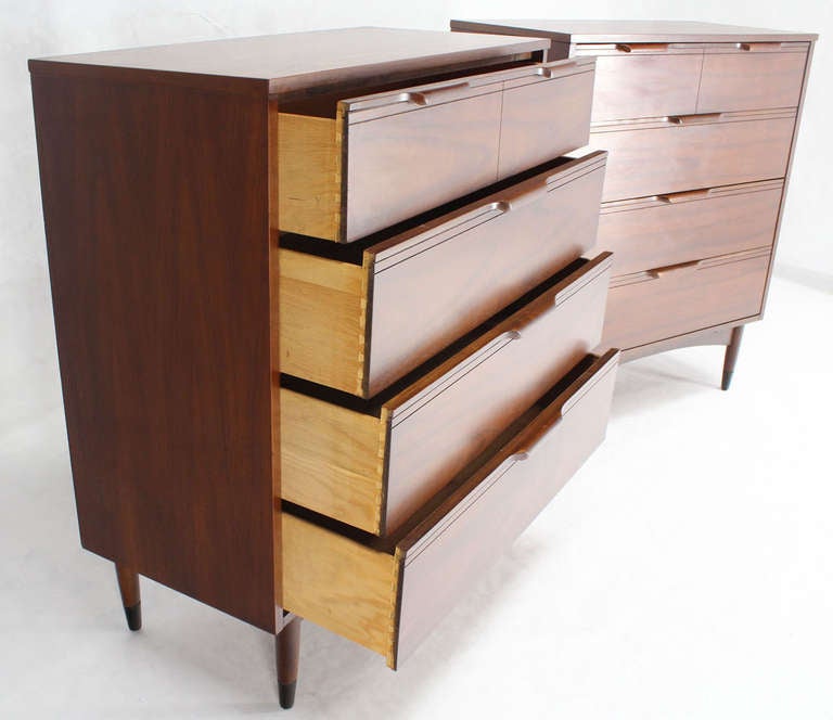 20th Century Pair of Danish Mid-Century Modern Walnut High Chests or Dressers