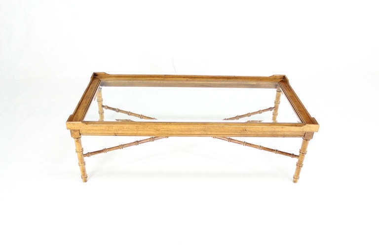 20th Century Mid-Century Modern Faux Bamboo Glass-Top Coffee Table