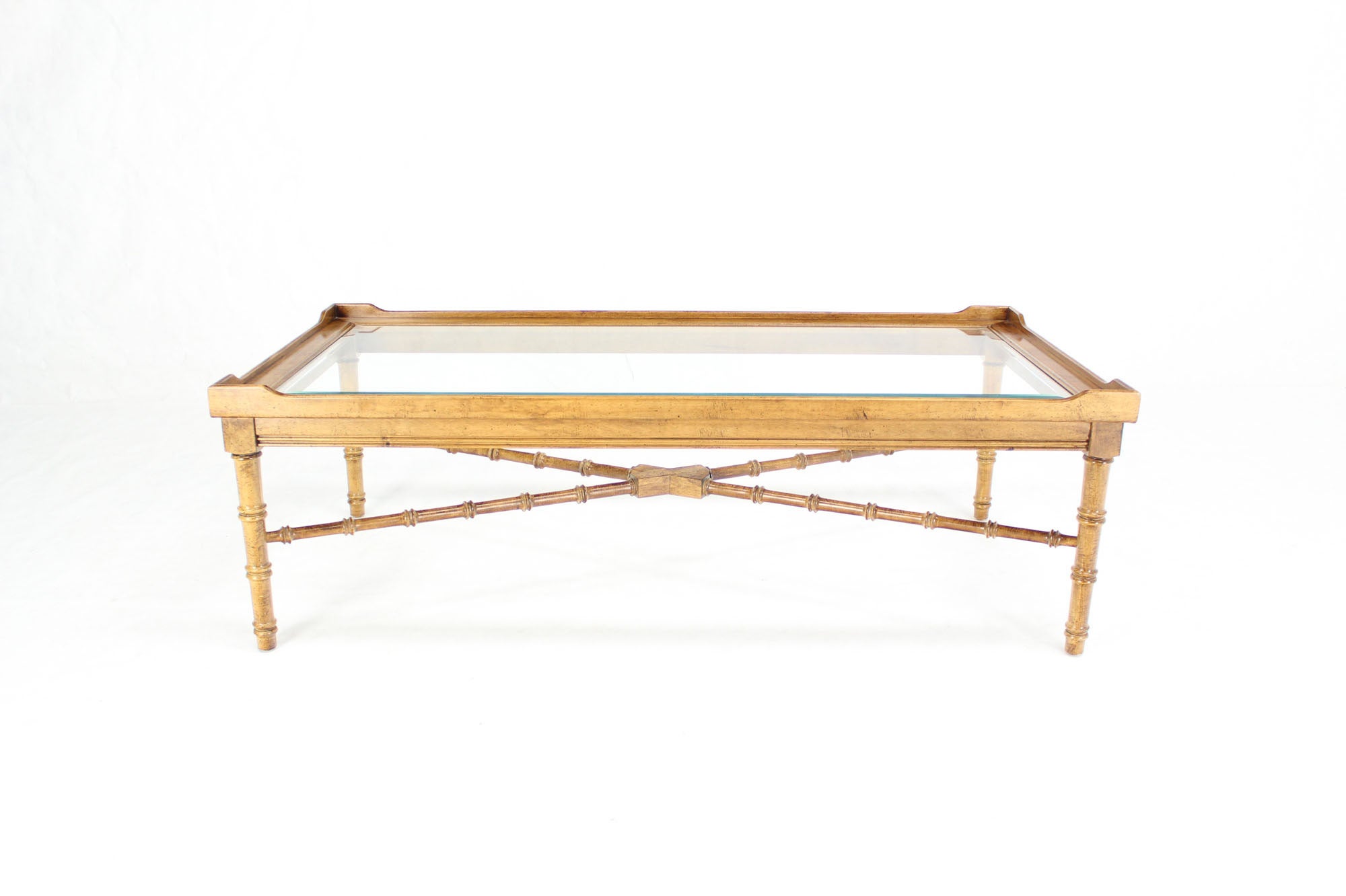 Mid-Century Modern Faux Bamboo Glass-Top Coffee Table