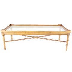 Mid-Century Modern Faux Bamboo Glass-Top Coffee Table