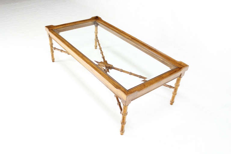 Mid-Century Modern Faux Bamboo Glass-Top Coffee Table 1