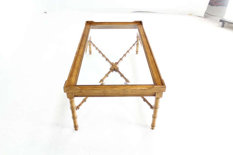 American Mid-Century Modern Faux Bamboo Glass-Top Coffee Table