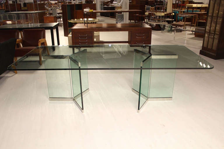 8' Long Pace Collection Glass 2 Chrome Pedestals Dining Table 2