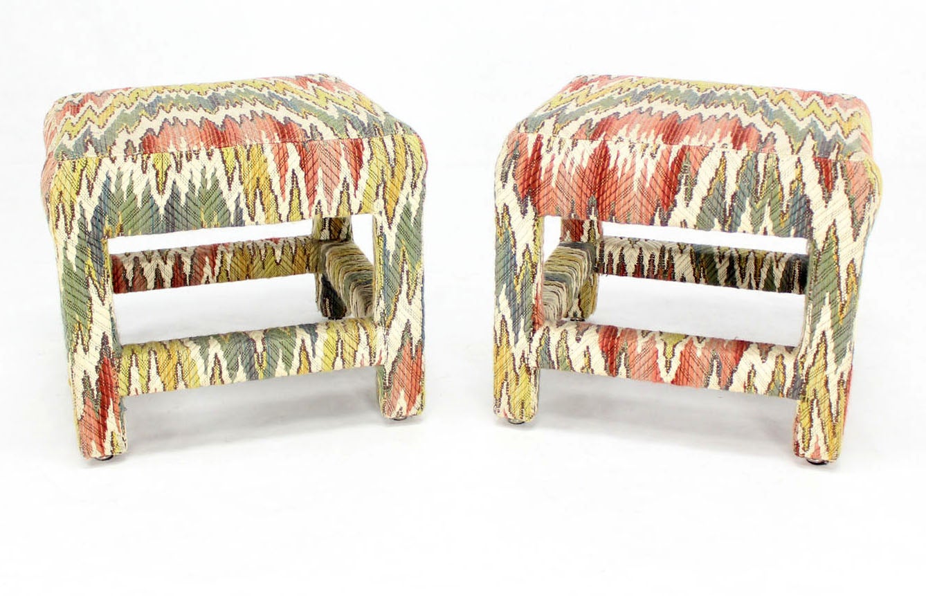 Pair of Flame Stitch Upholstery Mid-Century Modern Benches