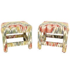 Pair of Flame Stitch Upholstery Mid-Century Modern Benches 3