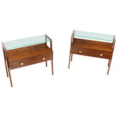 Pair of Italian Mid-Century Modern Walnut End Tables or Nightstands