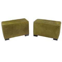 Pair of Modern Rectangular Olive Hide Upholstery Benches