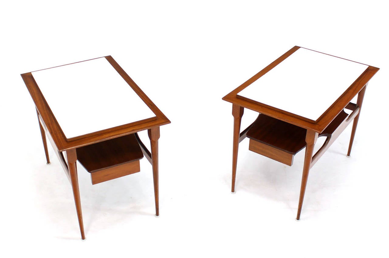 Pair of Mid Century Modern Walnut One Drawer End Tables or Night Stands 2