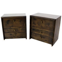Pair of Paul Frankl Mid Century Modern Night Stands Brass X Pulls