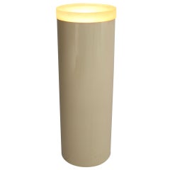 Vintage Light-Up Cylinder Round Pedestal in Fiberglass with Thick Lucite "Lens" Shade