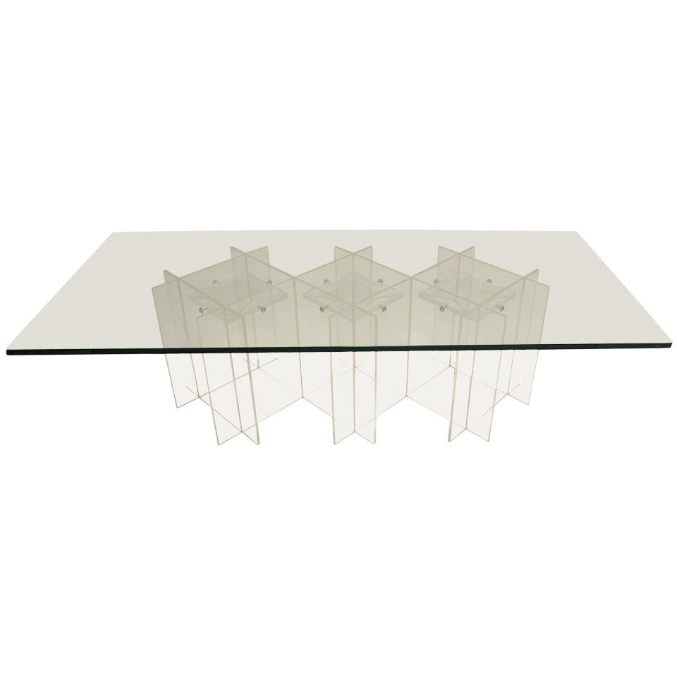 Mid-Century Modern Long, Rectangular Lucite and Glass Coffee Table