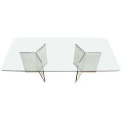8' Long Pace Collection Glass 2 Chrome Pedestals Dining Table