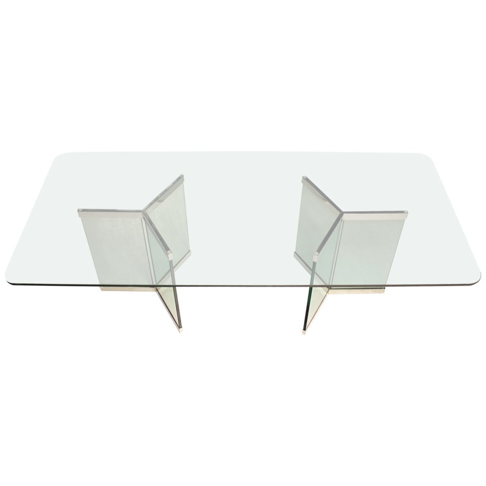 8' Long Pace Collection Glass 2 Chrome Pedestals Dining Table