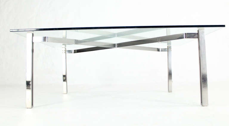 20th Century Mid-Century Modern Solid Chrome and Glass-Top Coffee Table style of Kjaerholm