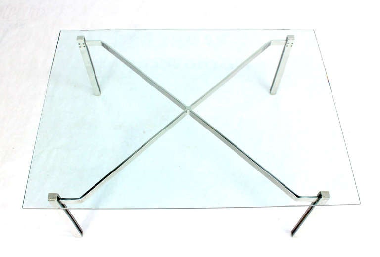 Mid-Century Modern Solid Chrome and Glass-Top Coffee Table style of Kjaerholm In Excellent Condition In Rockaway, NJ