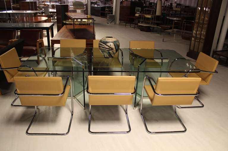 Italian 8' Long Pace Collection Glass 2 Chrome Pedestals Dining Table