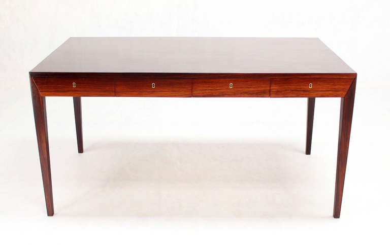 Mid-Century Modern Rosewood Danish Modern Writing Table Desk with Four Drawers