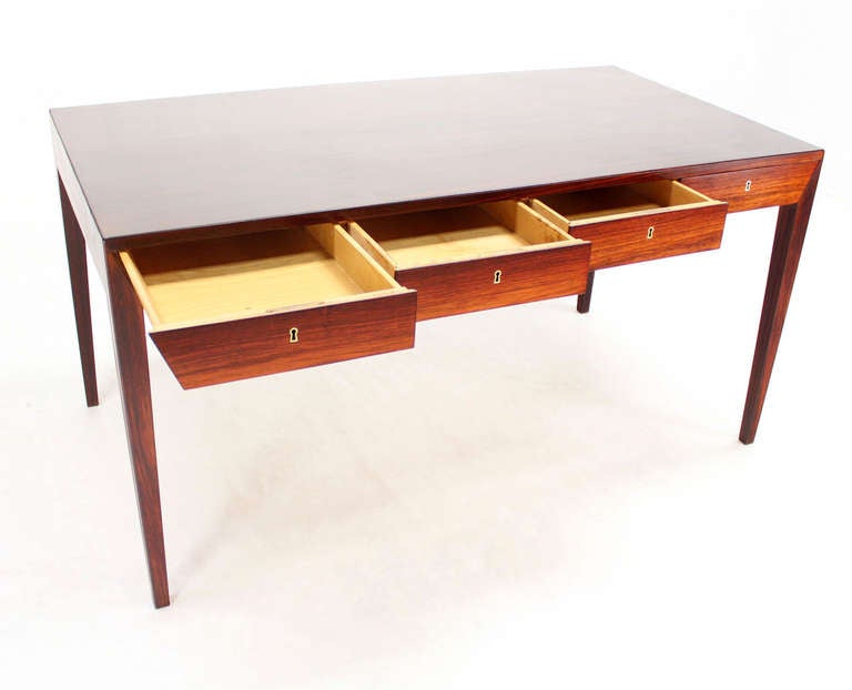 Rosewood Danish Modern Writing Table Desk with Four Drawers 1