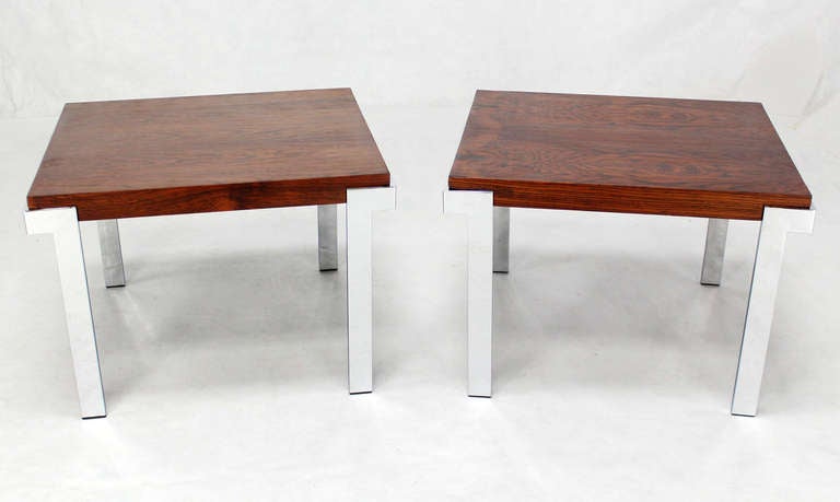 Pair of Baughman Rosewood and Chrome Mid-Century Modern End Tables In Good Condition For Sale In Rockaway, NJ