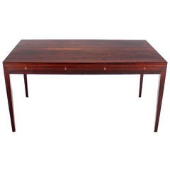 Rosewood Danish Modern Writing Table or Desk with Four Drawers by Severin Hansen