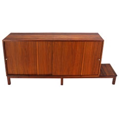 Mid-Century Danish Modern Solid Oiled Walnut Credenza with Sliding Doors