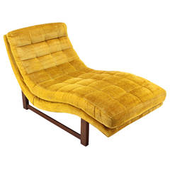 Mid-Century Modern Golden Velvet Upholstery, Wave Chaise Longue