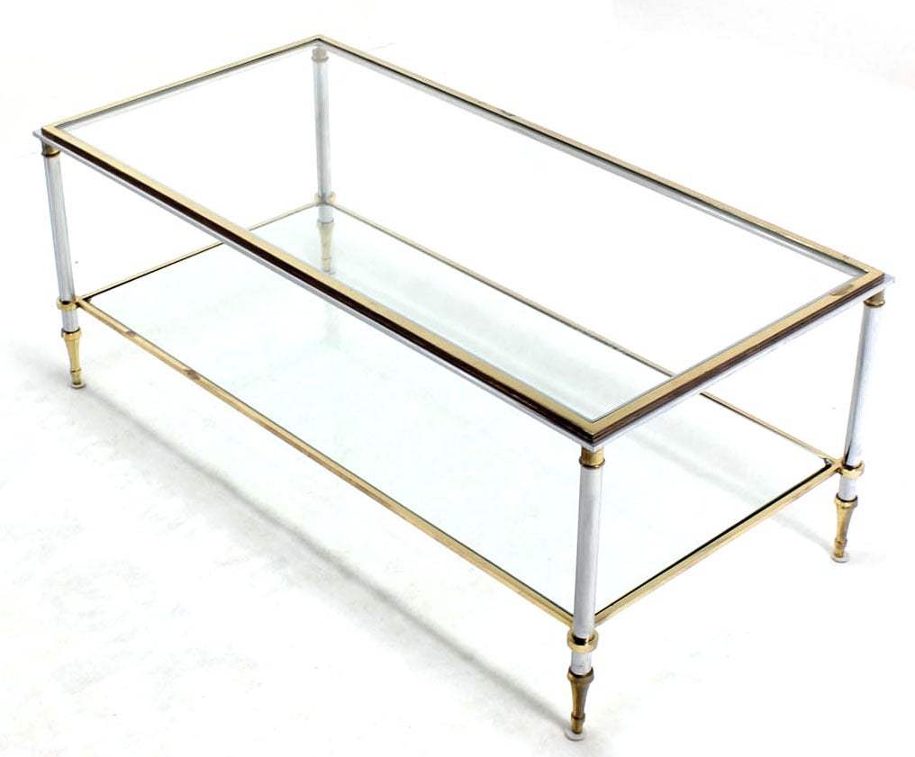 Brass Chrome and Glass-Top Mid-Century Modern Rectangular Coffee Table In Excellent Condition In Rockaway, NJ