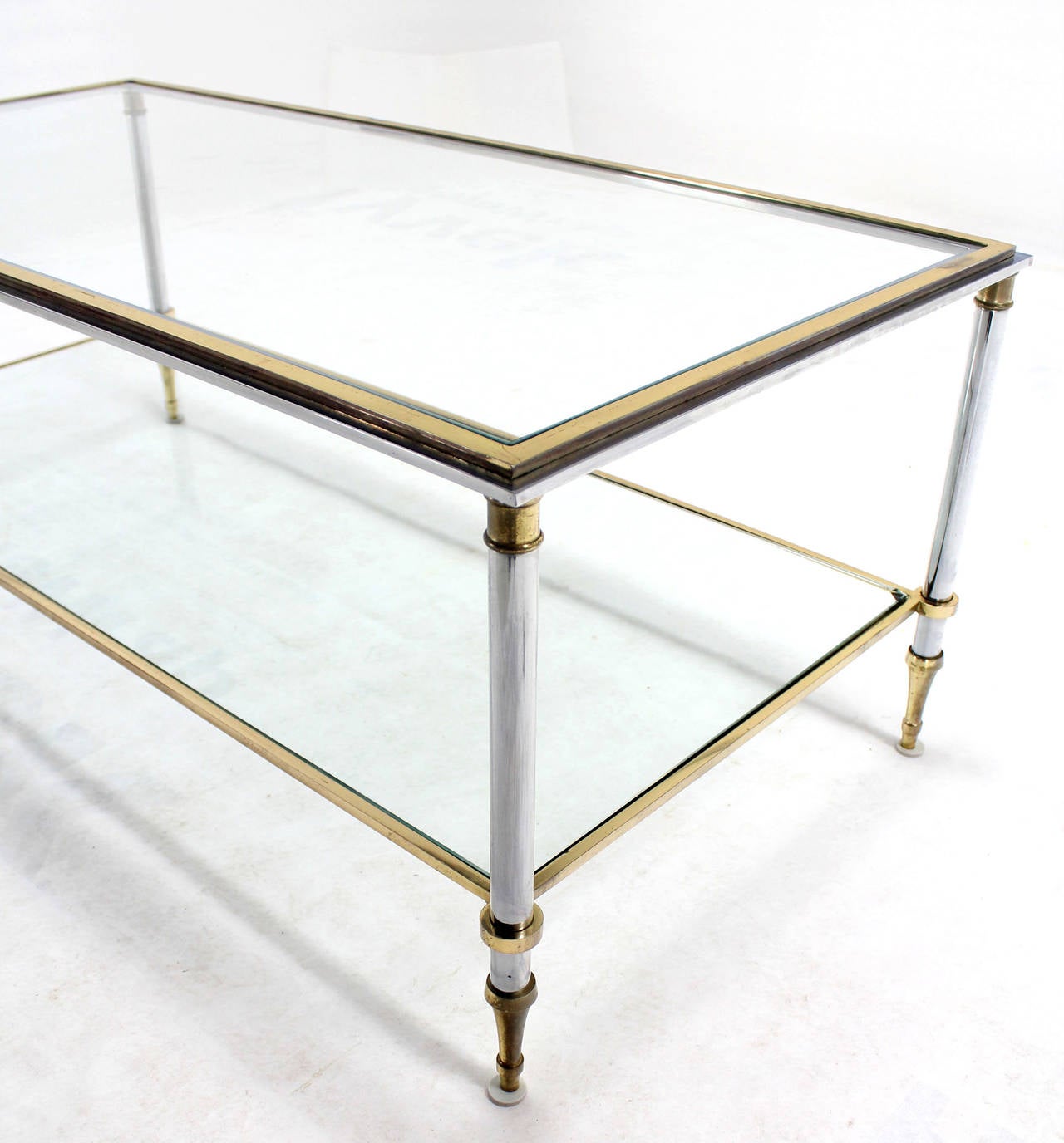 Polished Brass Chrome and Glass-Top Mid-Century Modern Rectangular Coffee Table