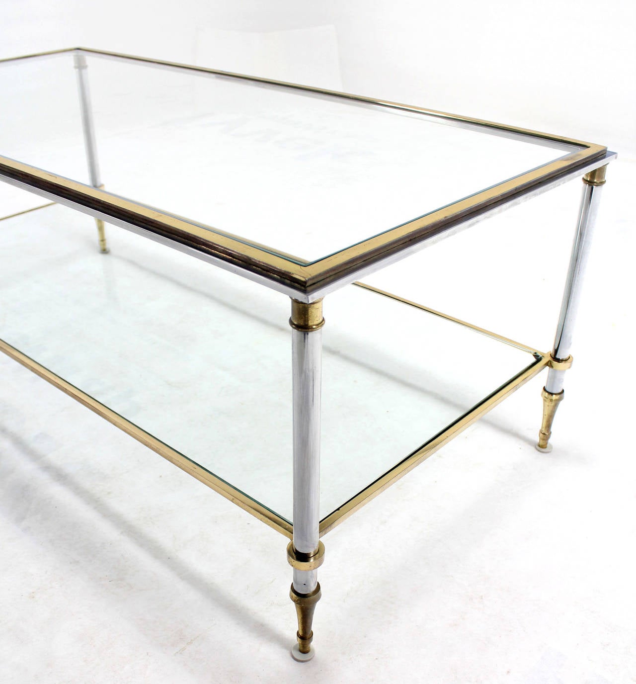 Brass Chrome and GlassTop MidCentury Modern Rectangular Coffee Table