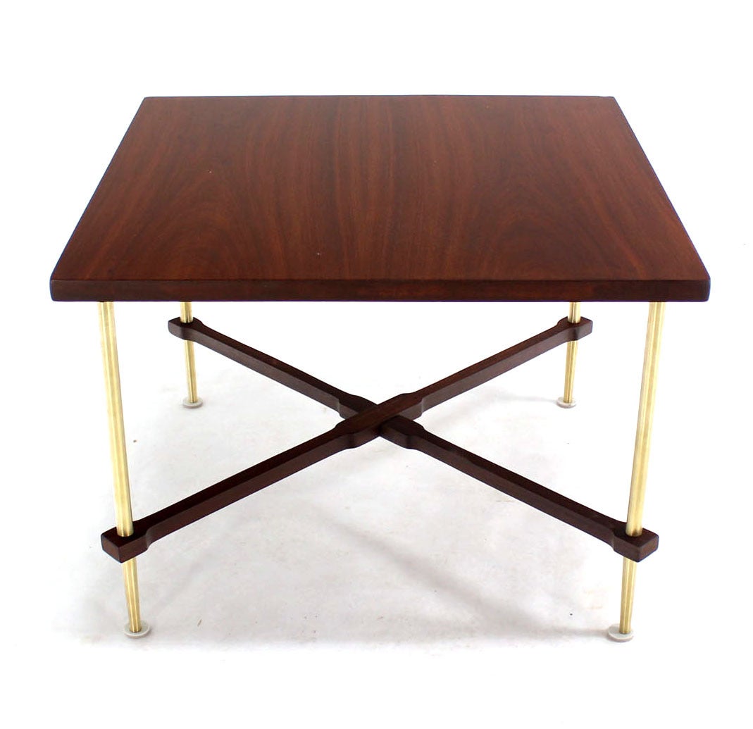 Pair of very nice mid century modern walnut and brass side tables or nightstands in style of Paul McCobb.