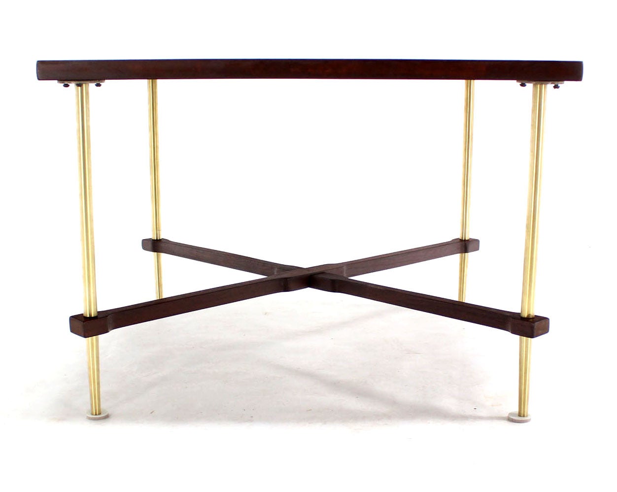 Pair of Walnut and Brass X-Base End or Side Tables 1