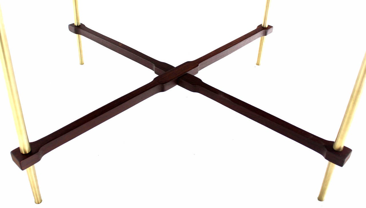 Pair of Walnut and Brass X-Base End or Side Tables 2