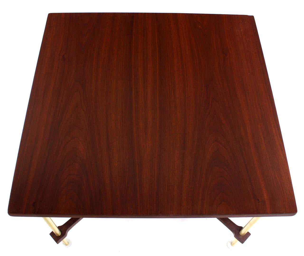 Mid-Century Modern Pair of Walnut and Brass X-Base End or Side Tables