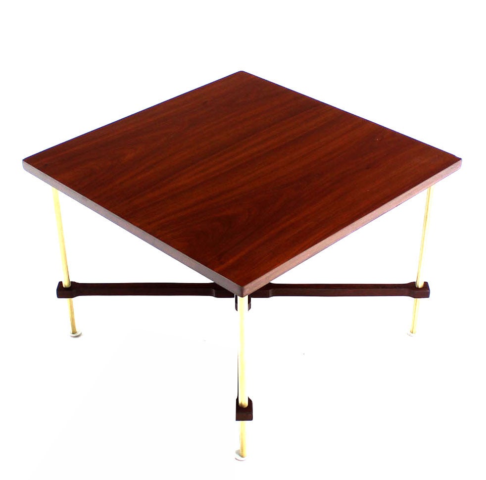 Pair of Walnut and Brass X-Base End or Side Tables 3