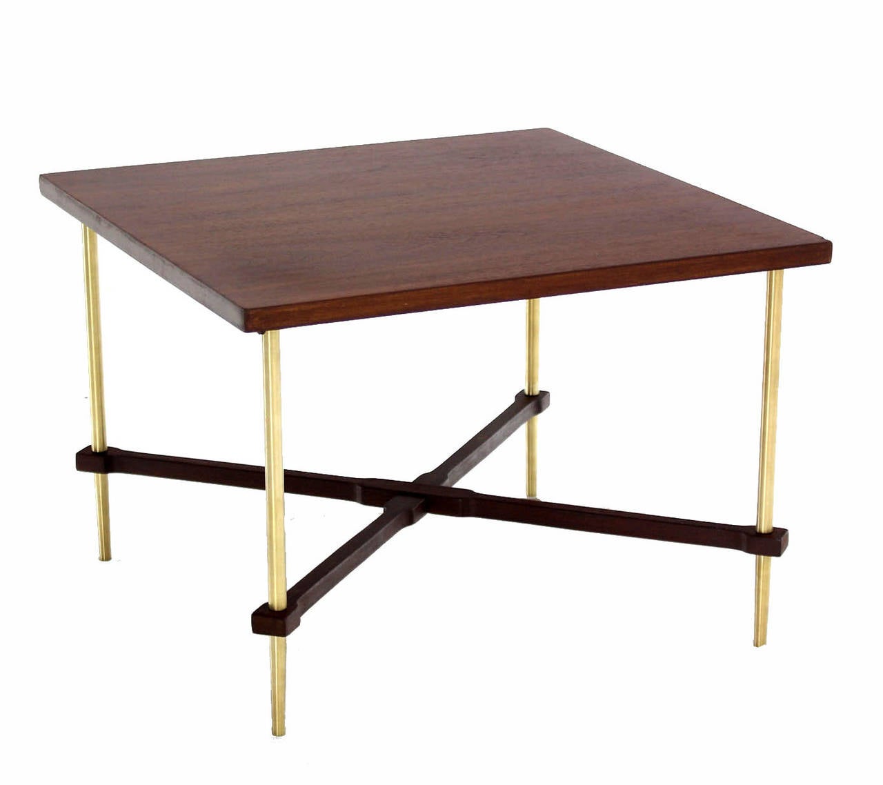 20th Century Pair of Walnut and Brass X-Base End or Side Tables