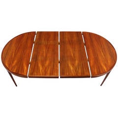 Danish Mid-Century Modern Round Teak Dining Table with Two Leaves