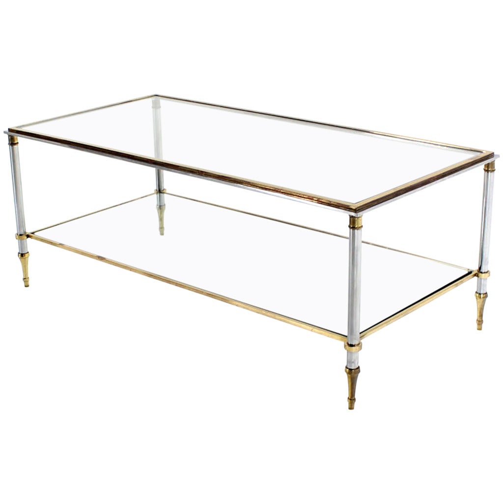 Brass Chrome and Glass-Top Mid-Century Modern Rectangular Coffee Table