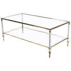 Brass Chrome and Glass-Top Mid-Century Modern Rectangular Coffee Table