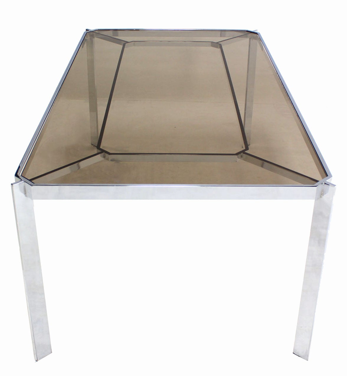 American Mid-Century Modern Chrome and Smoked Glass-Top Dining Table, Style of Baughman