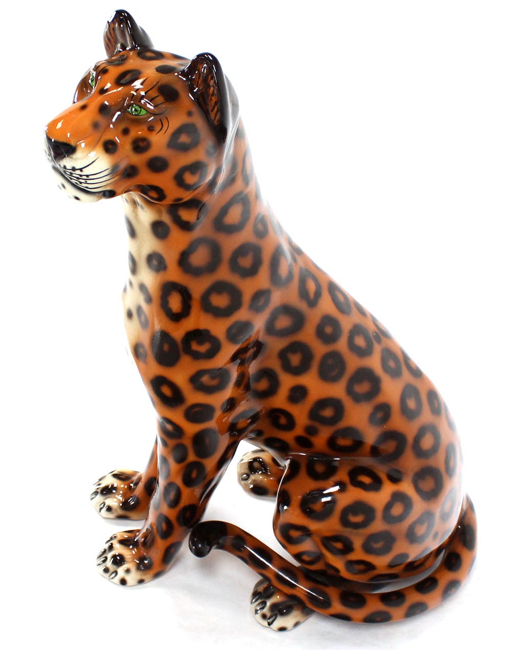 Mid-Century Modern Tall Large Ceramic Porcelain Sculpture of a Cheetah Leopard Big Cat circa 1970s