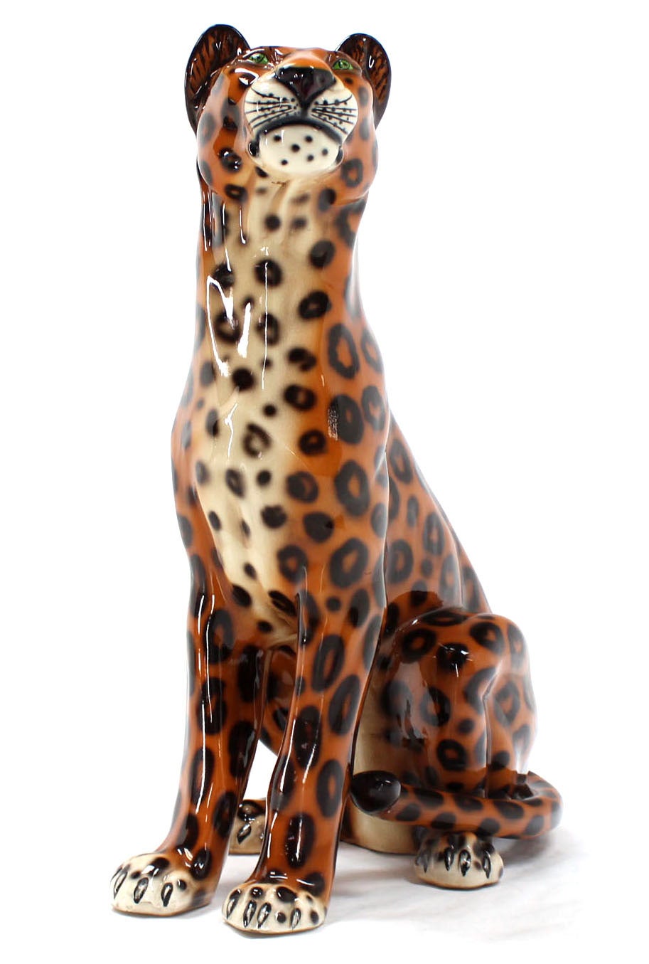 American Tall Large Ceramic Porcelain Sculpture of a Cheetah Leopard Big Cat circa 1970s