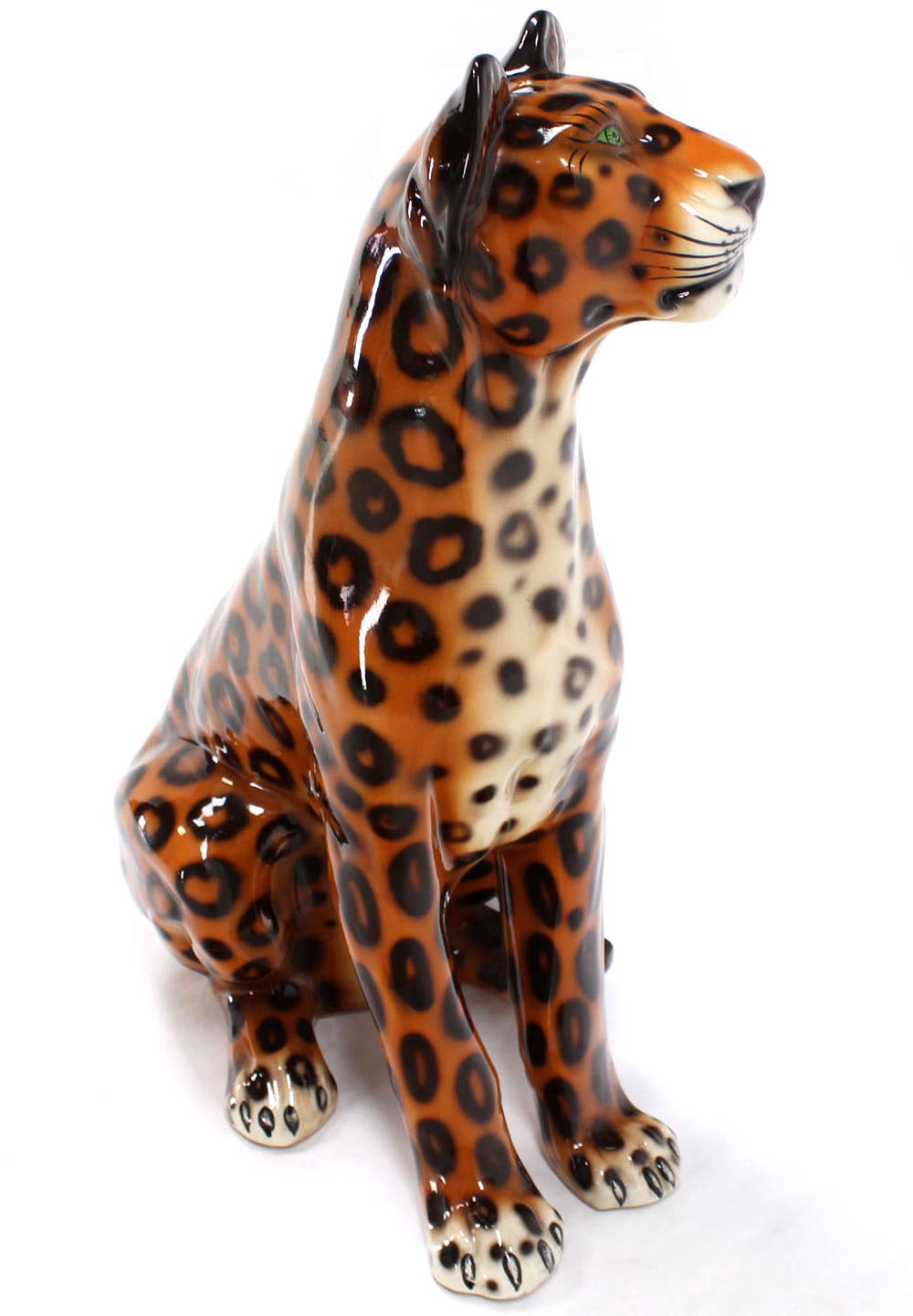 20th Century Tall Large Ceramic Porcelain Sculpture of a Cheetah Leopard Big Cat circa 1970s