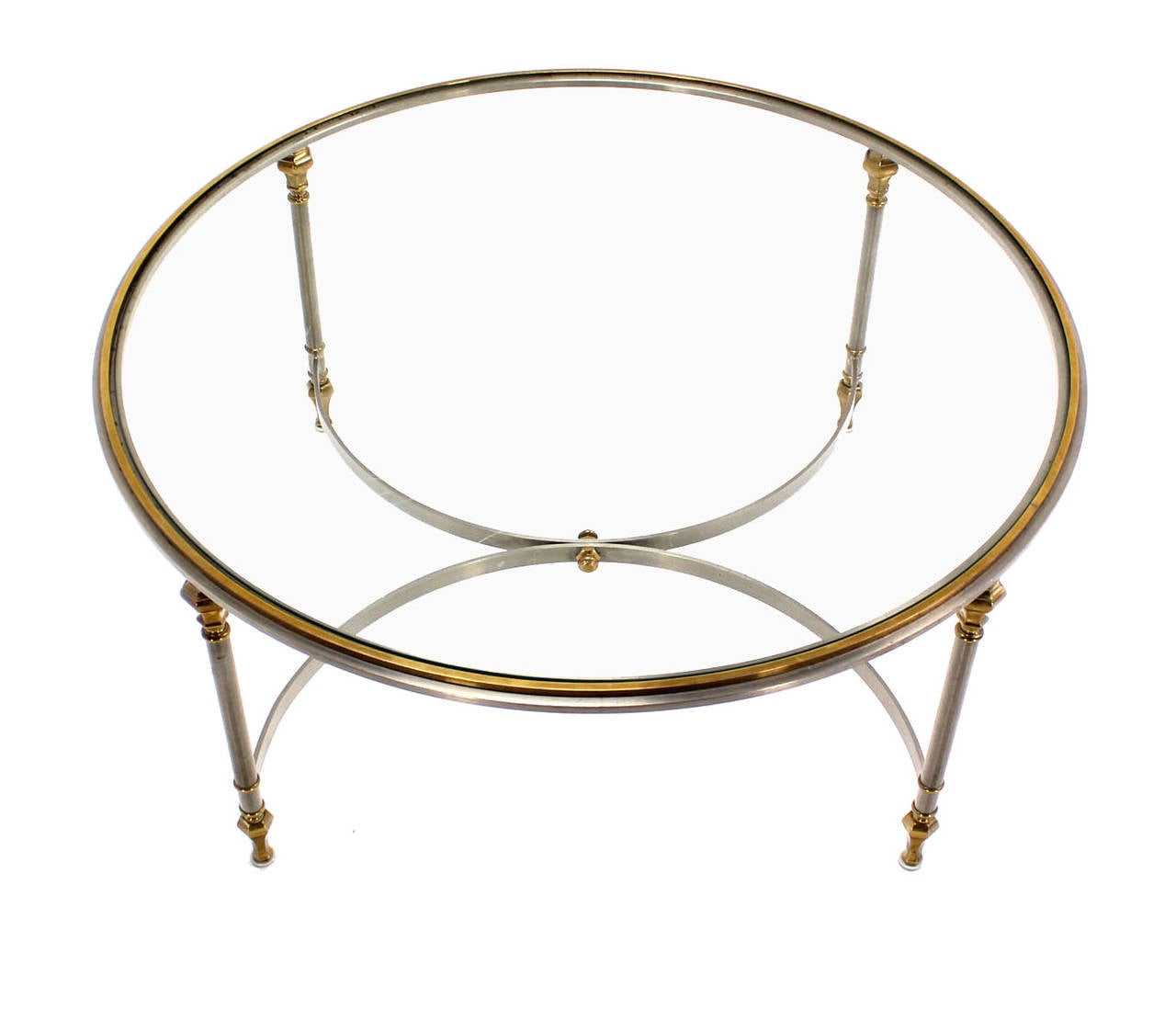 Mid-Century Modern Round Chrome and Brass Center or Coffee Table 3