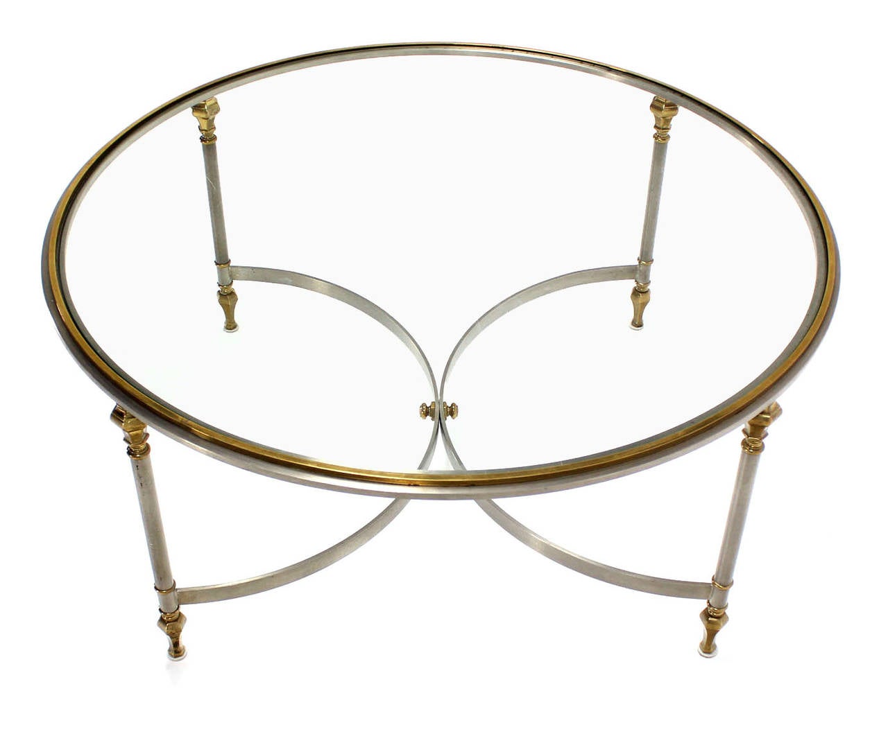 Mid-Century Modern Round Chrome and Brass Center or Coffee Table 2