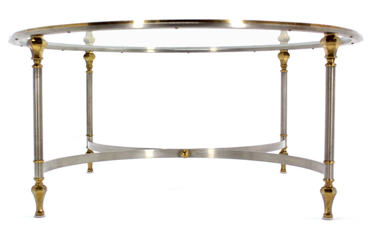 Mid-Century Modern Round Chrome and Brass Center or Coffee Table In Excellent Condition In Rockaway, NJ