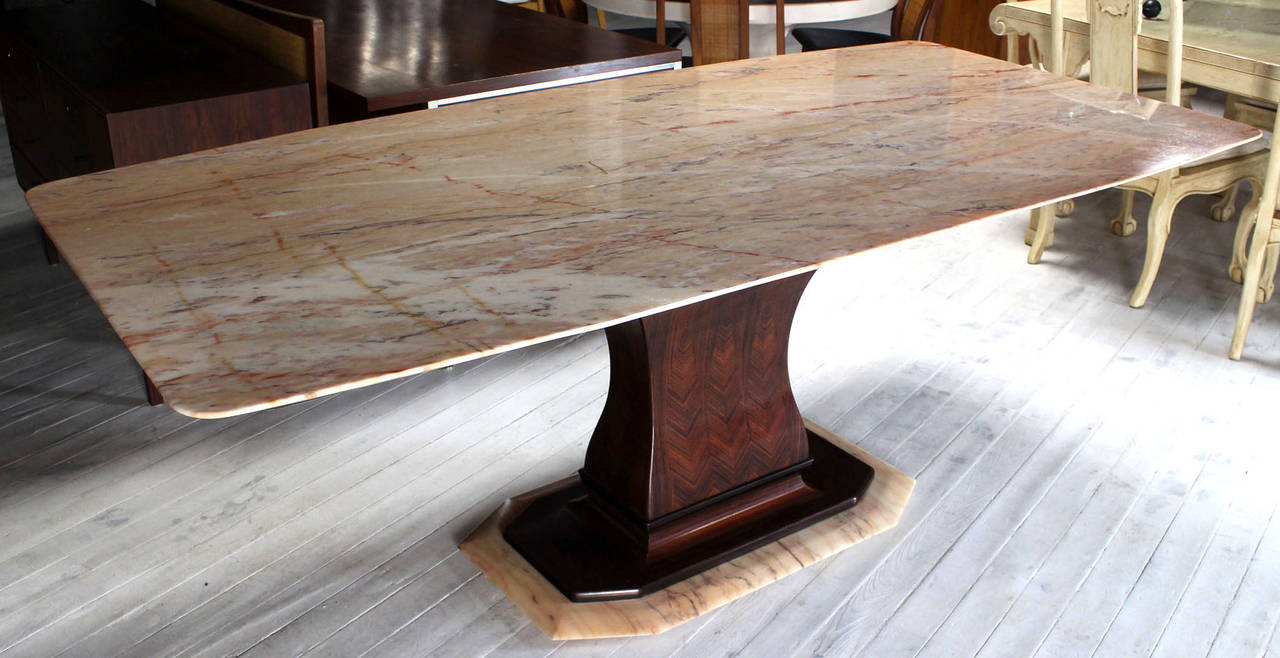Rosewood Pedestal Base with Marble-Top Boat Shape Dining Table 1