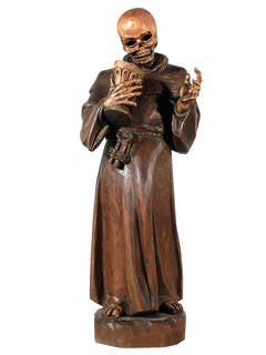Black Forest Hand-Carved Skeleton in Monks Robe