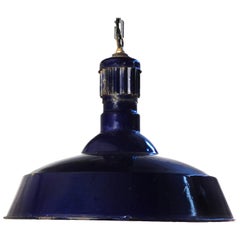 Large Blue Porcelain Industrial Pendant