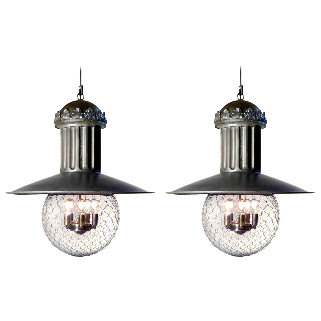 1920s Fluted Department Store Lamp - Matching Pair